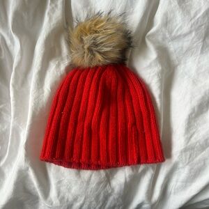 EUC JCREW Red Knit Pom-Pom Beanie